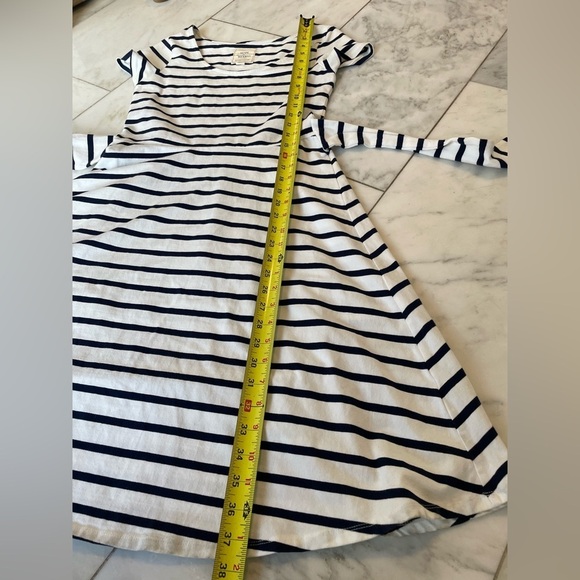Hope & Henry, size 2, navy and white stripe fit & flare stretch mini dress w/tie - Picture 8 of 9